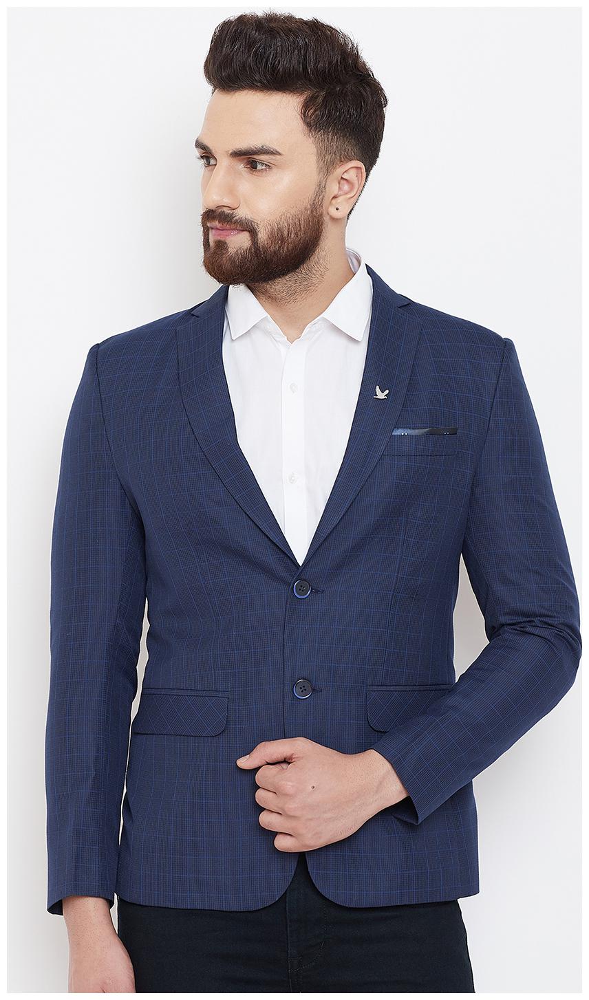 

CANARY LONDON Men Blue Checked Slim fit Single Breasted Blazer
