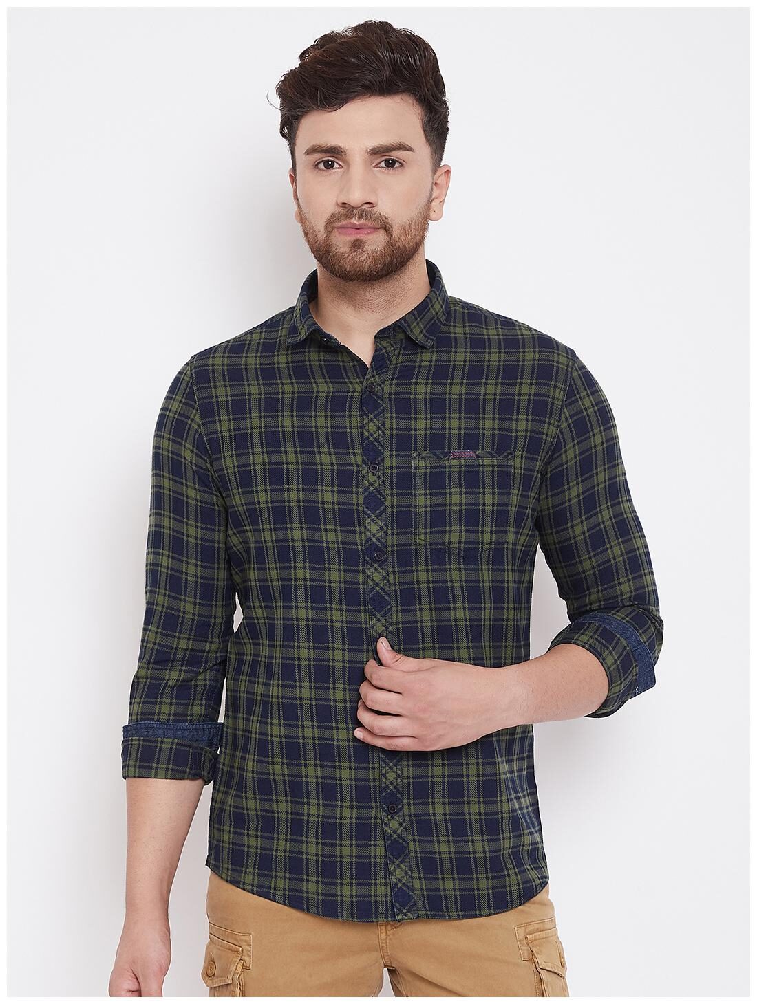 

CANARY LONDON Men Green Checked Slim Fit Casual Shirt