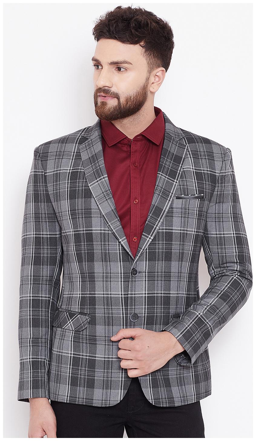 

CANARY LONDON Men Grey Checked Slim fit Single Breasted Blazer