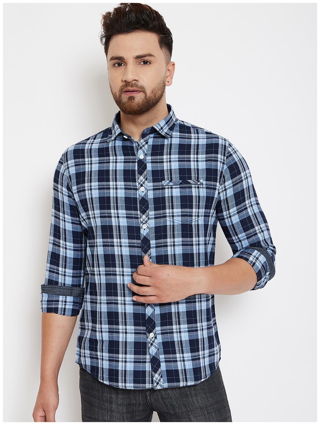 

CANARY LONDON Men Navy Blue Checked Slim Fit Casual Shirt