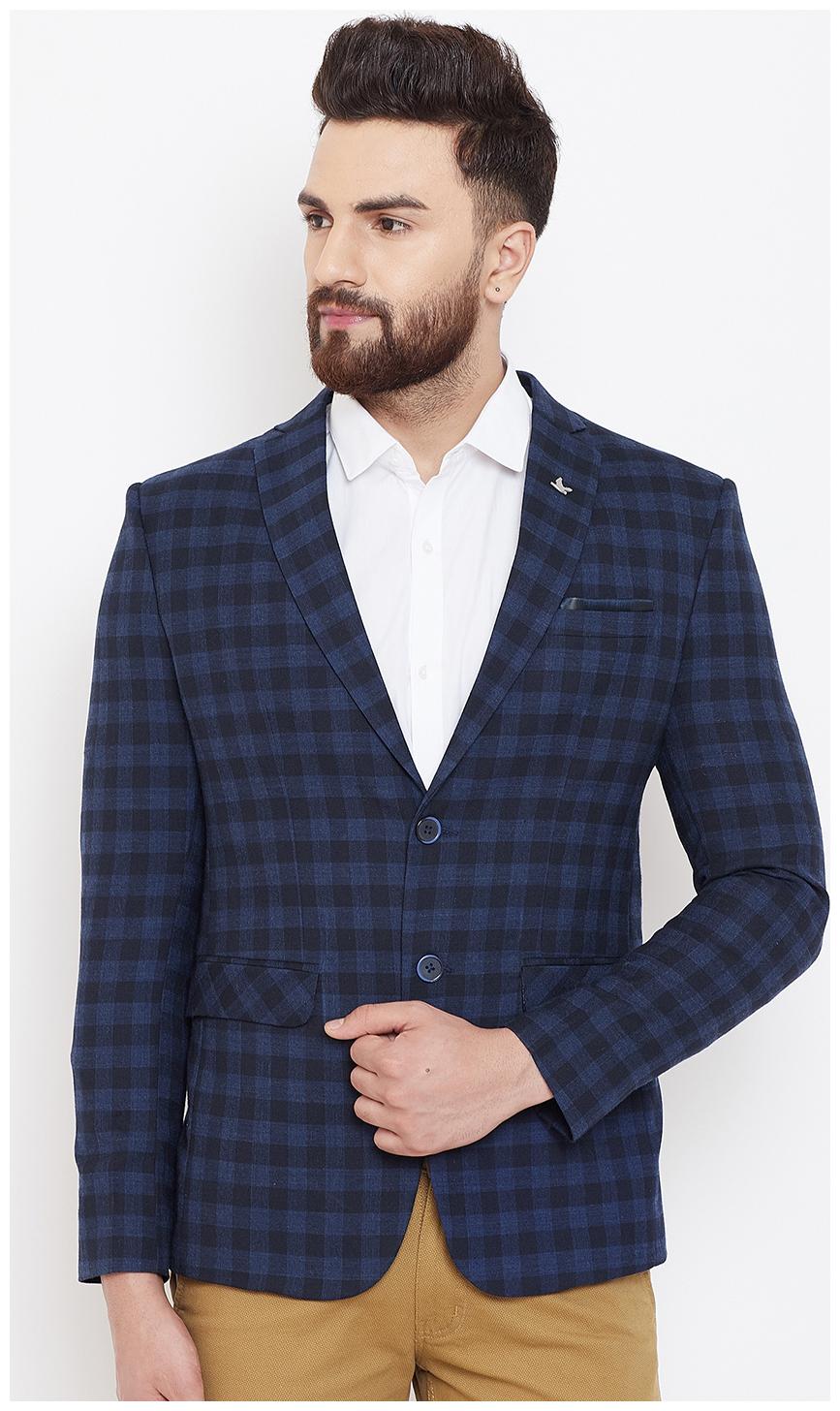 

CANARY LONDON Men Blue Checked Slim fit Single Breasted Blazer
