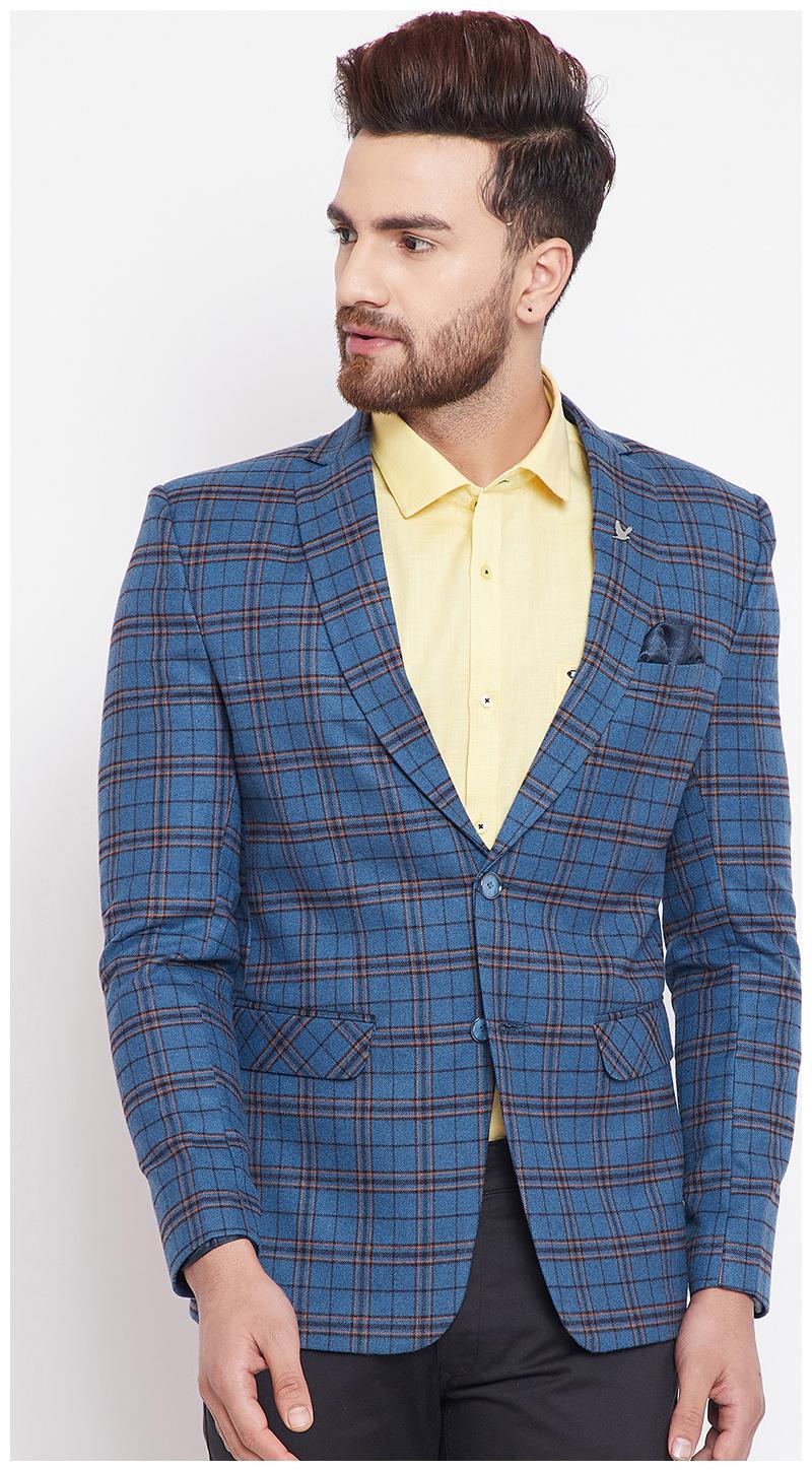 

CANARY LONDON Men Blue Checked Slim fit Single Breasted Blazer