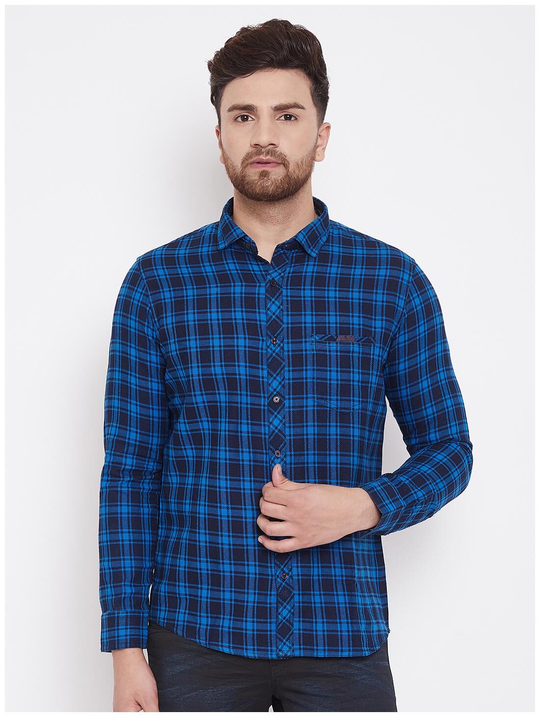 

CANARY LONDON Men Blue Checked Slim Fit Casual Shirt