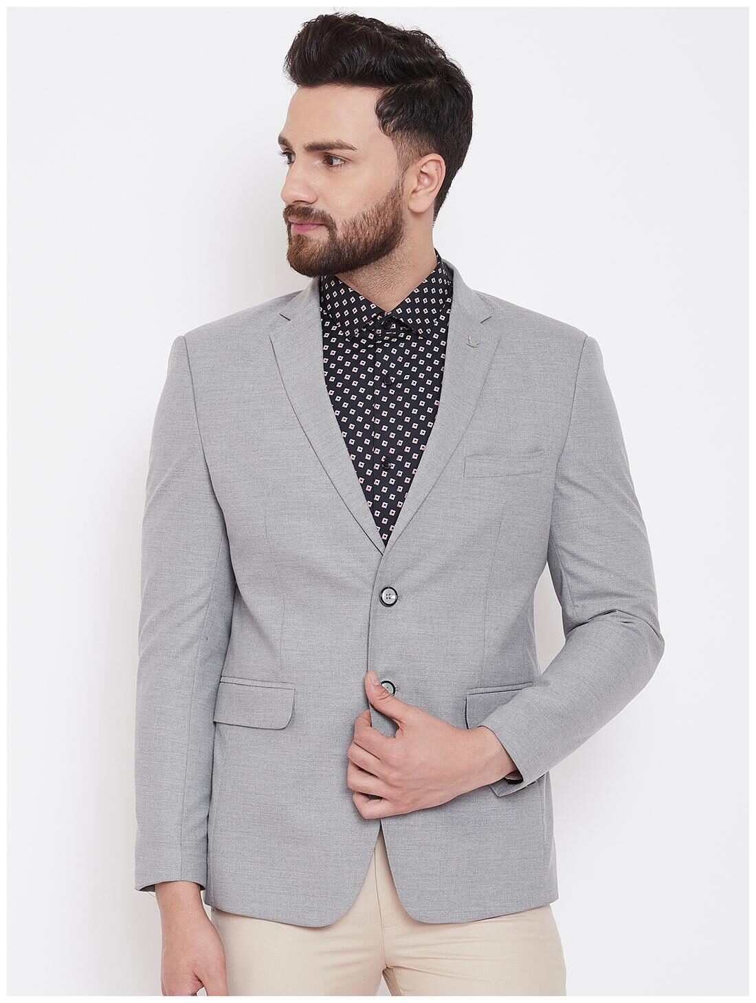

CANARY LONDON Men Grey Textured Slim fit Single Breasted Blazer