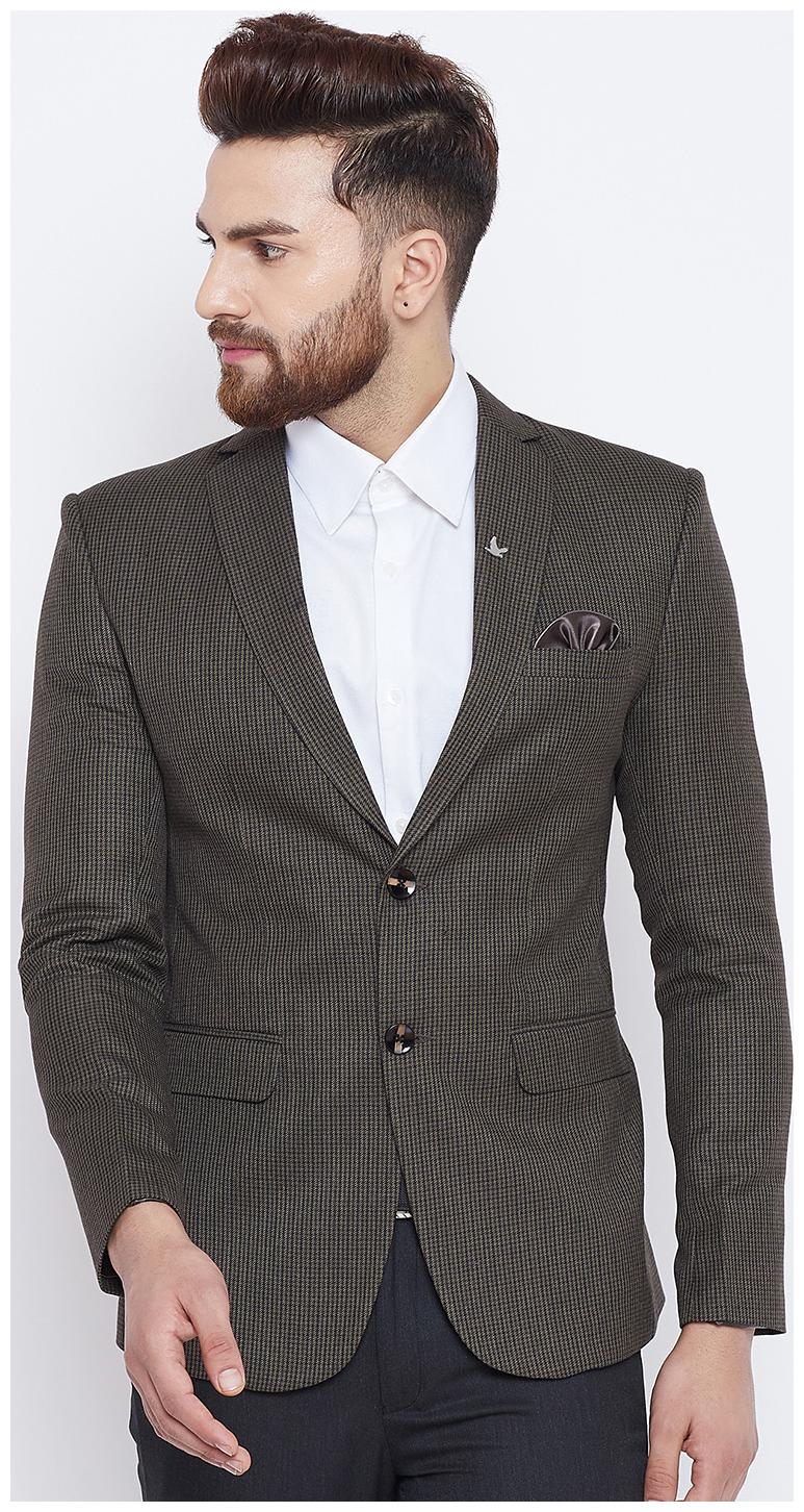 

CANARY LONDON Men Brown Textured Slim fit Single Breasted Blazer