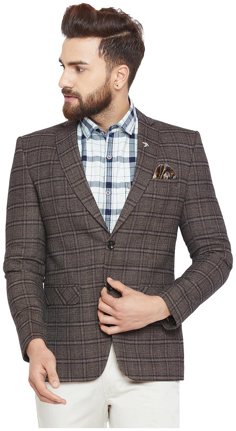 

CANARY LONDON Men Brown Checked Slim fit Single Breasted Blazer