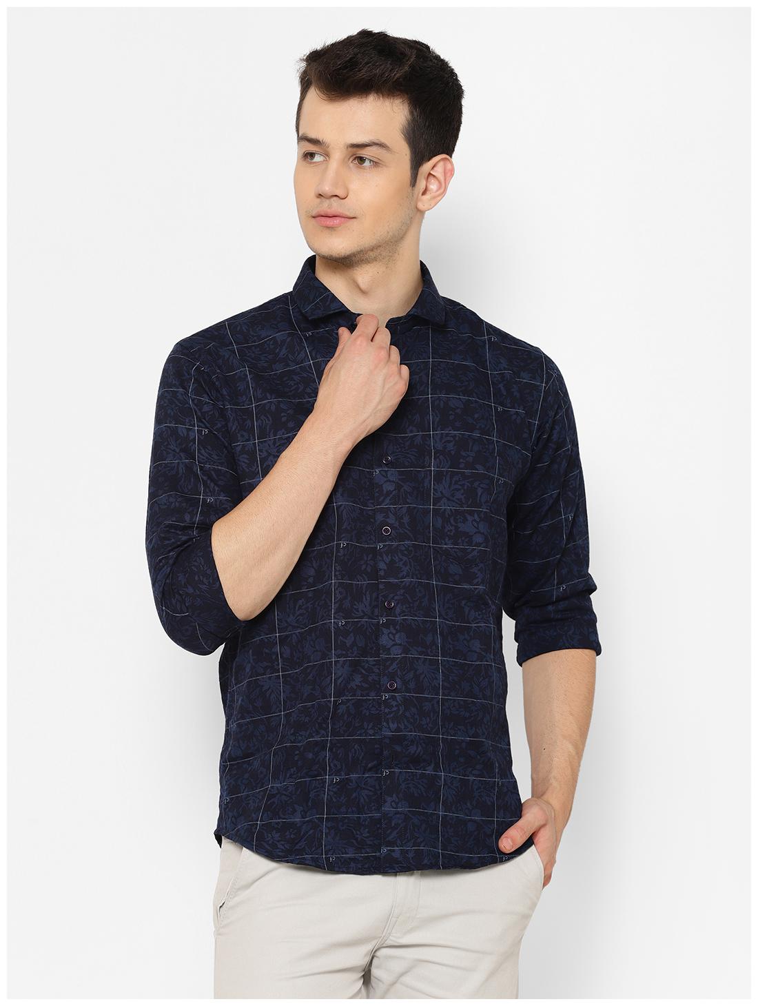 

canary wings Men Blue Checked Regular Fit Casual Shirt