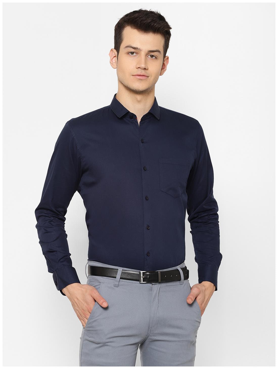 

canary wings Men Navy Blue Solid Regular Fit Casual Shirt