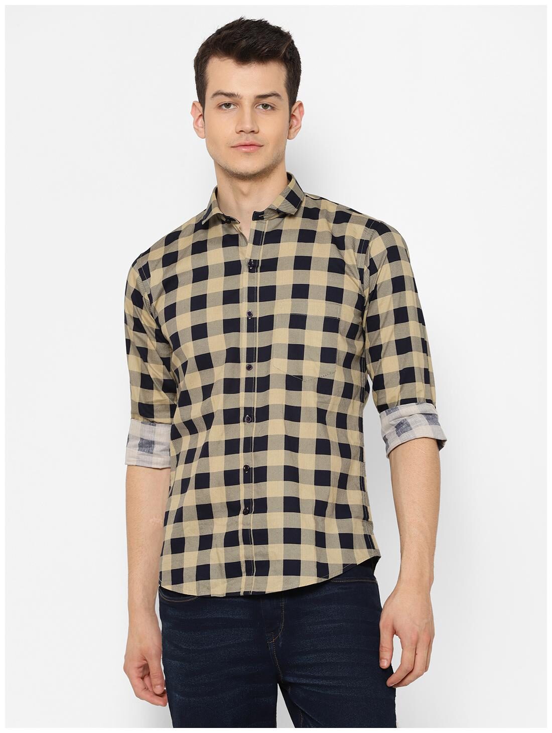 

canary wings Men Beige Checked Regular Fit Casual Shirt
