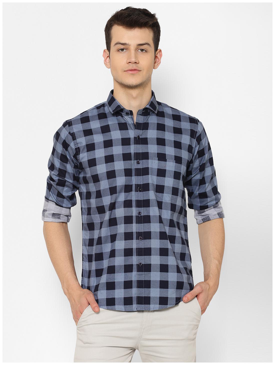 

canary wings Men Grey Checked Regular Fit Casual Shirt