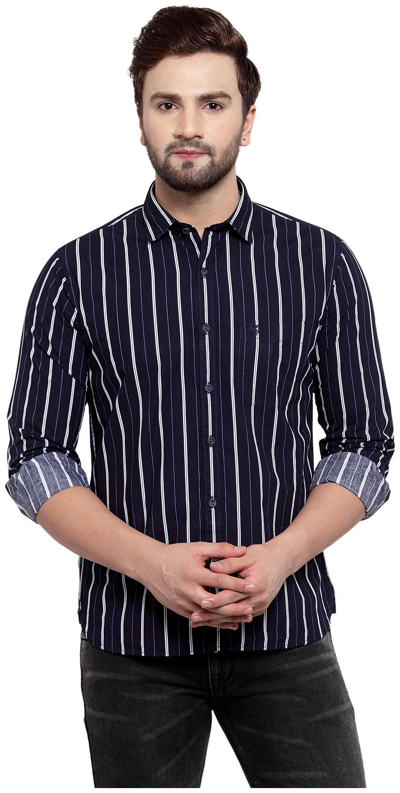 

Cantabil Men Navy Blue Vertical Stripes Slim Fit Casual Shirt