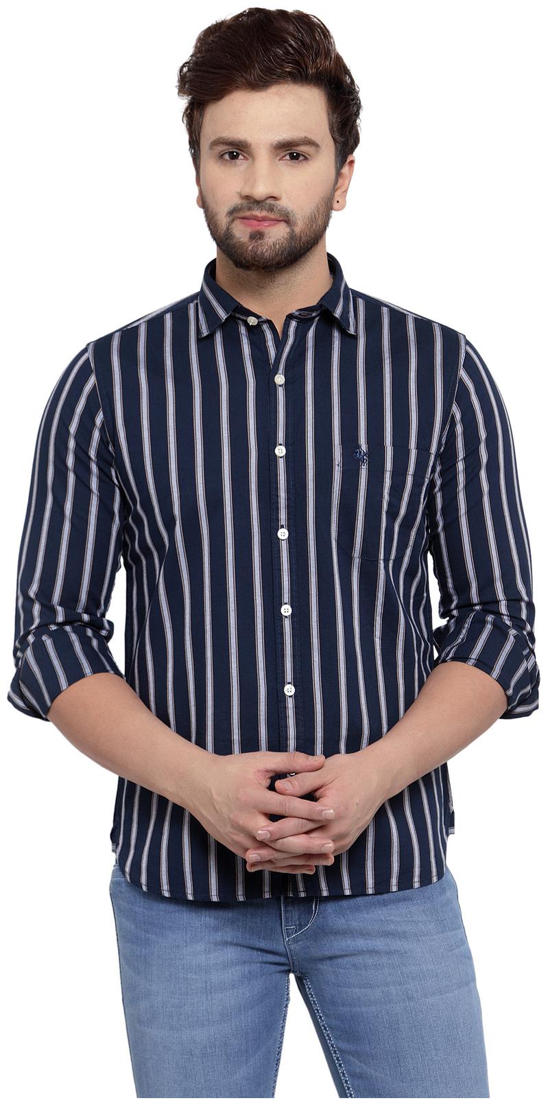 

Cantabil Men Navy Blue Vertical Stripes Slim Fit Casual Shirt