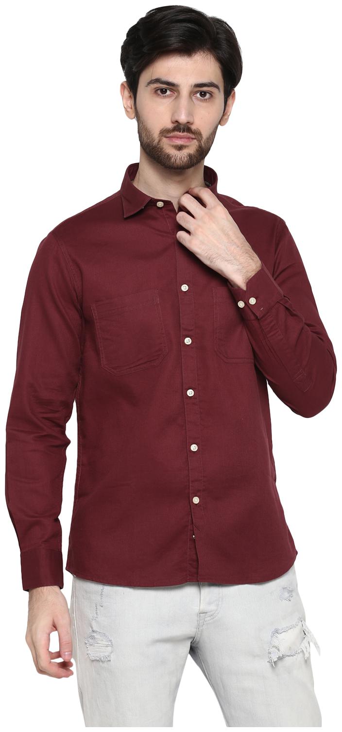 

Cantabil Men Maroon Solid Slim Fit Casual Shirt
