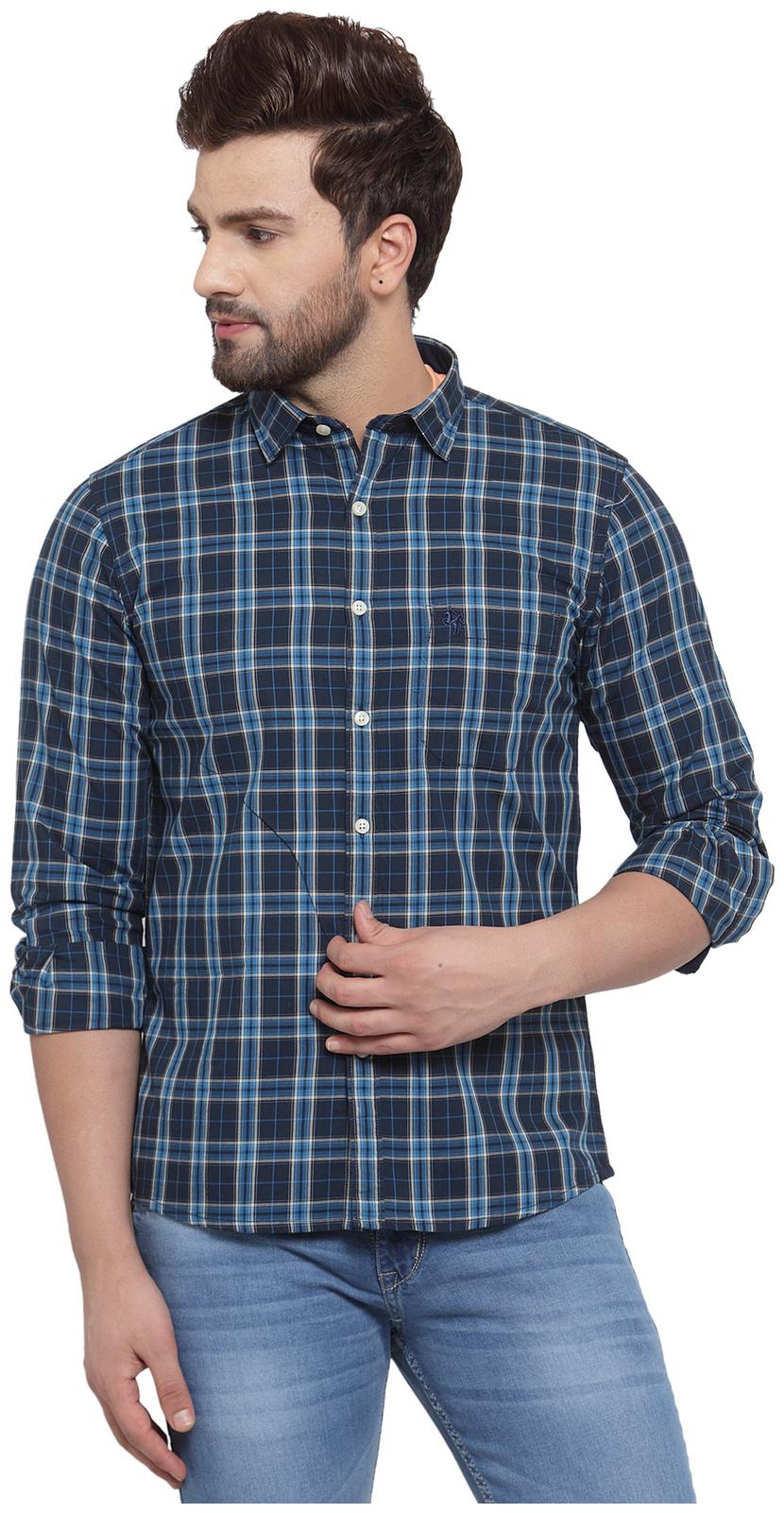 

Cantabil Men Navy Blue Checked Slim Fit Casual Shirt