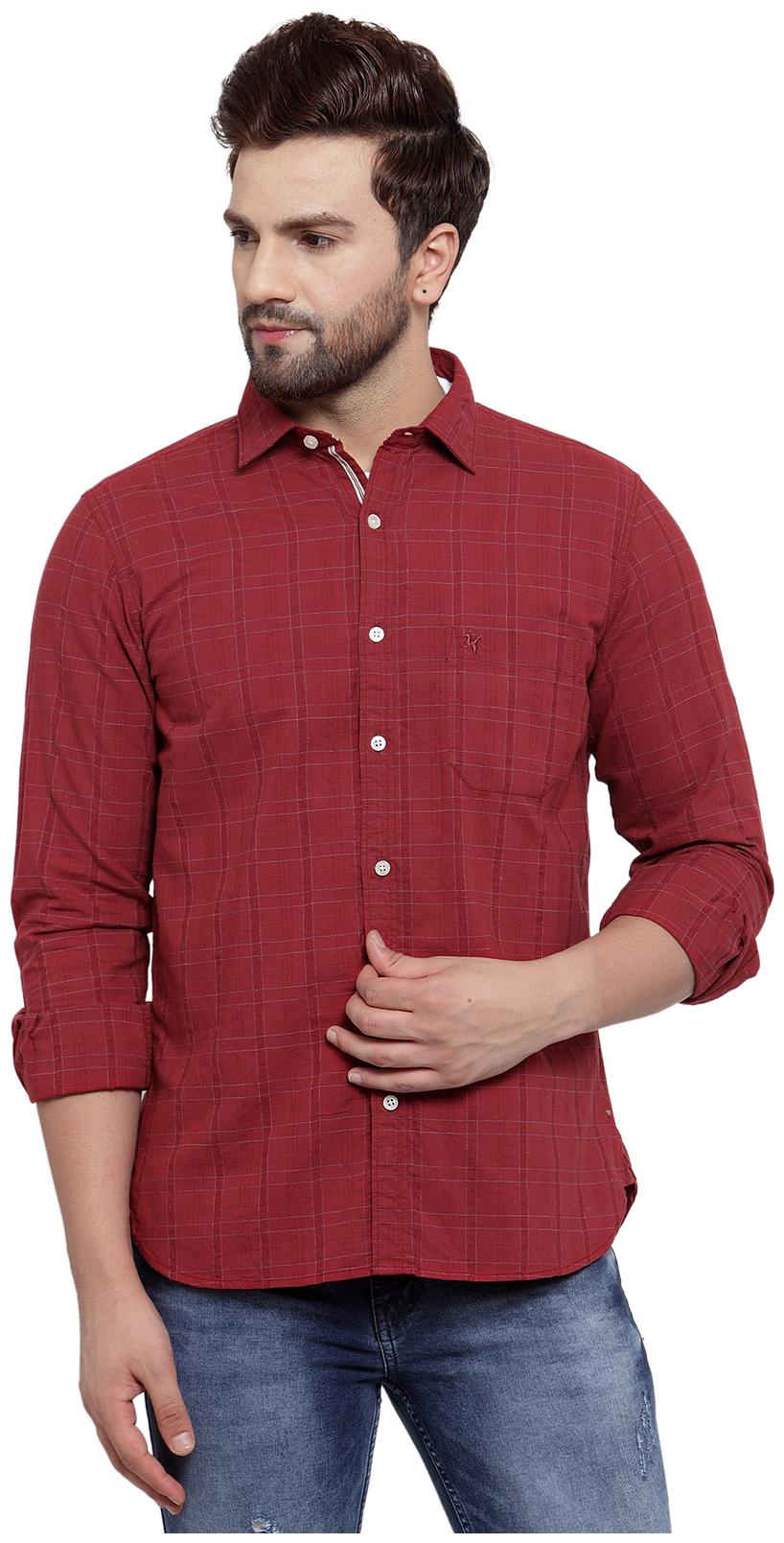 

Cantabil Men Maroon Checked Slim Fit Casual Shirt