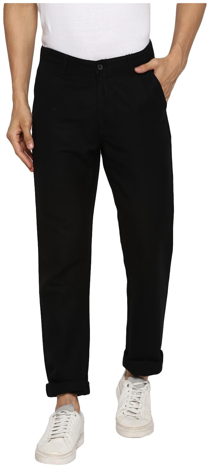 

Cantabil Men Black Solid Regular fit Regular trousers
