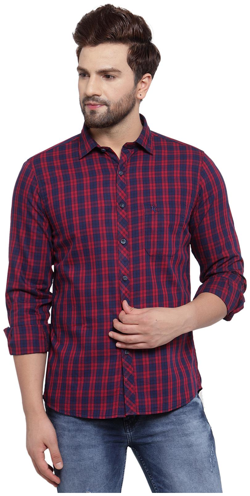 

Cantabil Men Maroon Checked Slim Fit Casual Shirt