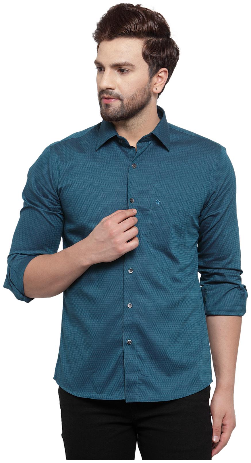 

Cantabil Men Blue Printed Regular Fit Casual Shirt
