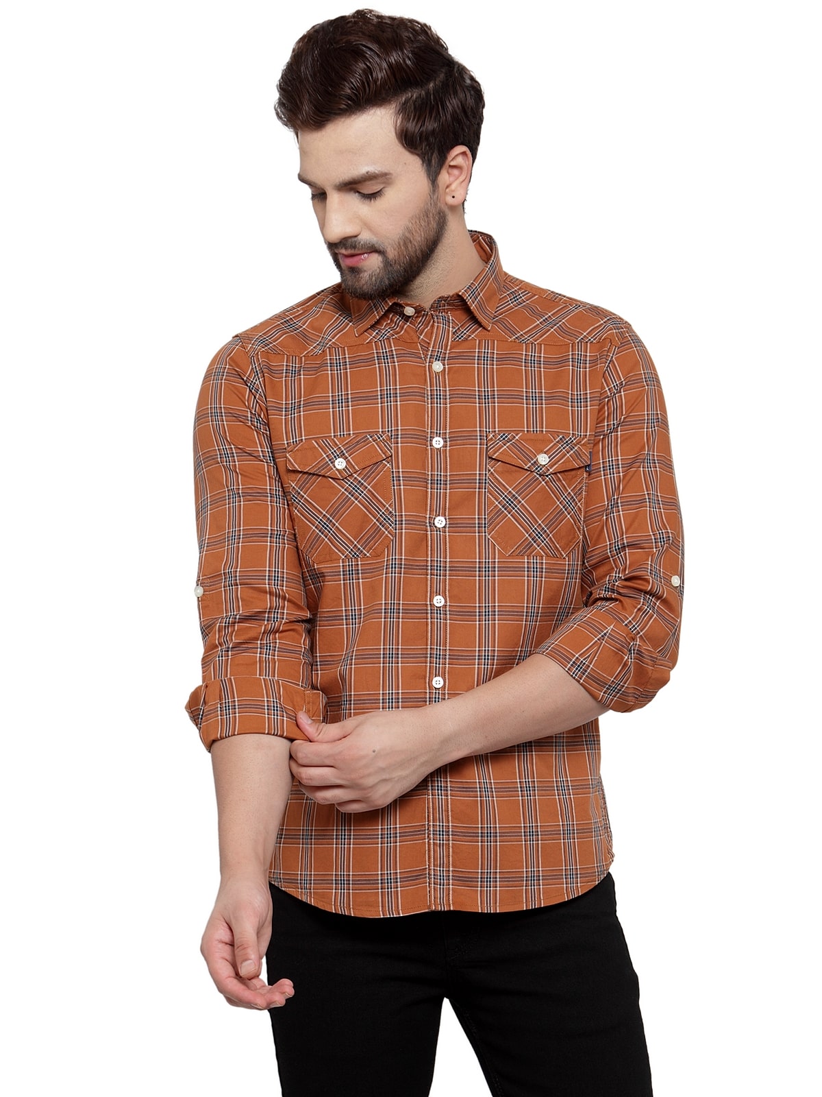 

Cantabil Men Brown Checked Slim Fit Casual Shirt