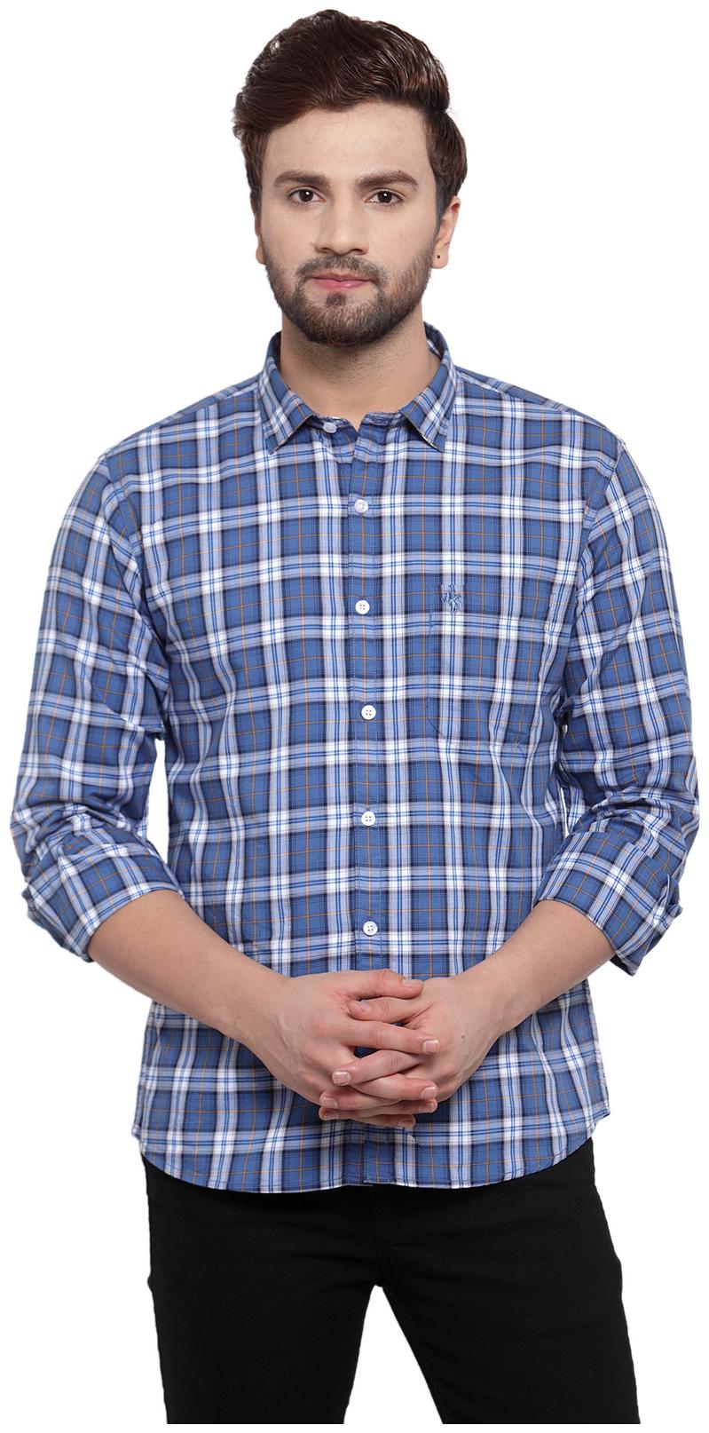 

Cantabil Men Blue Checked Slim Fit Casual Shirt