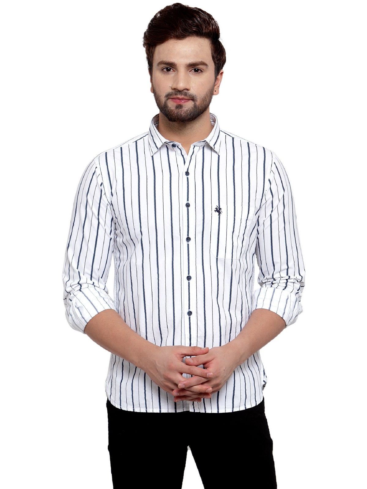 

Cantabil Men White Vertical Stripes Slim Fit Casual Shirt