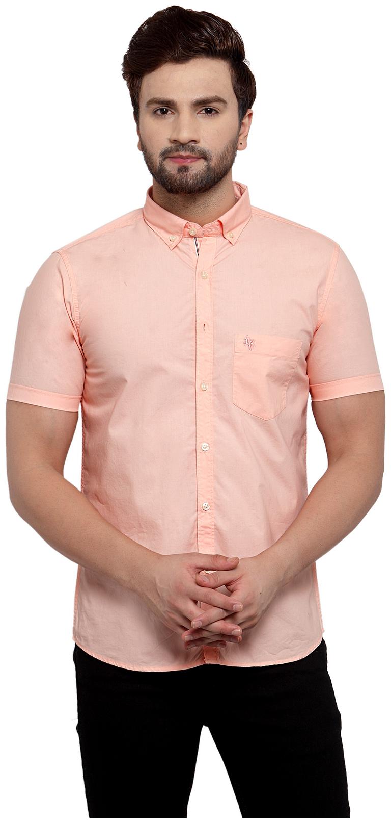

Cantabil Men Peach Solid Slim Fit Casual Shirt