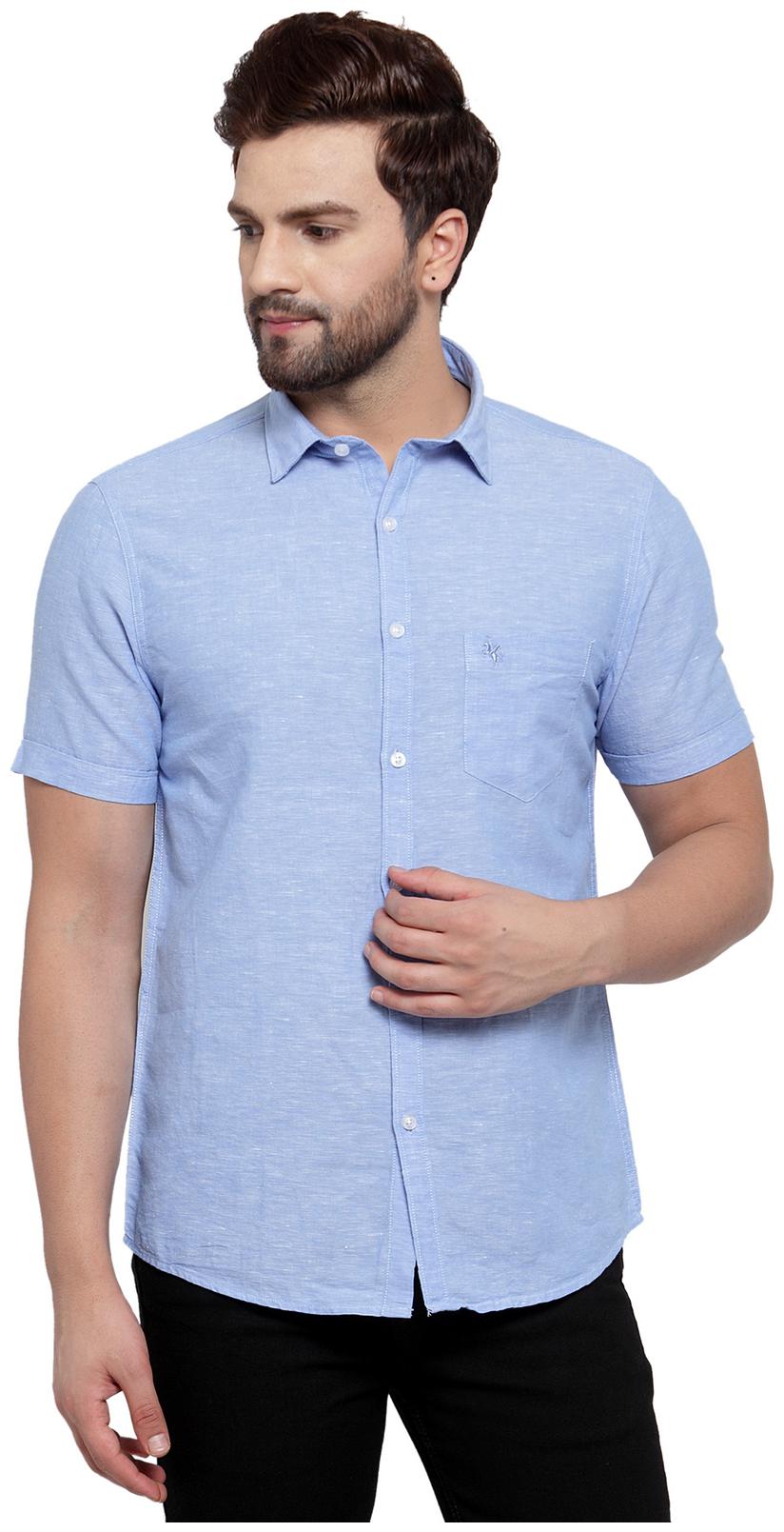 

Cantabil Men Blue Solid Regular Fit Casual Shirt
