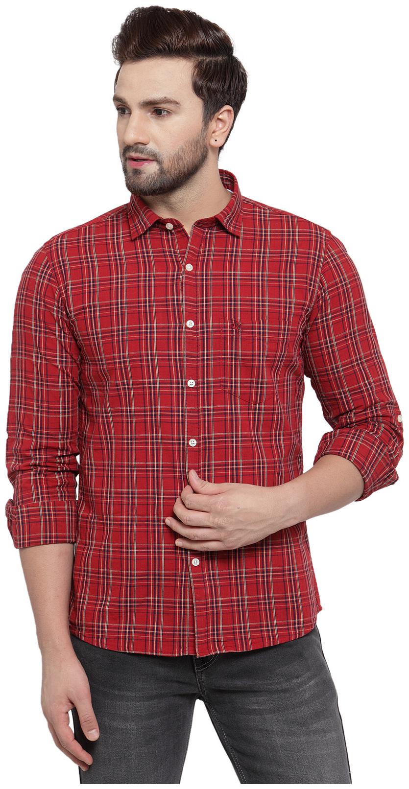 

Cantabil Men Red Checked Slim Fit Casual Shirt