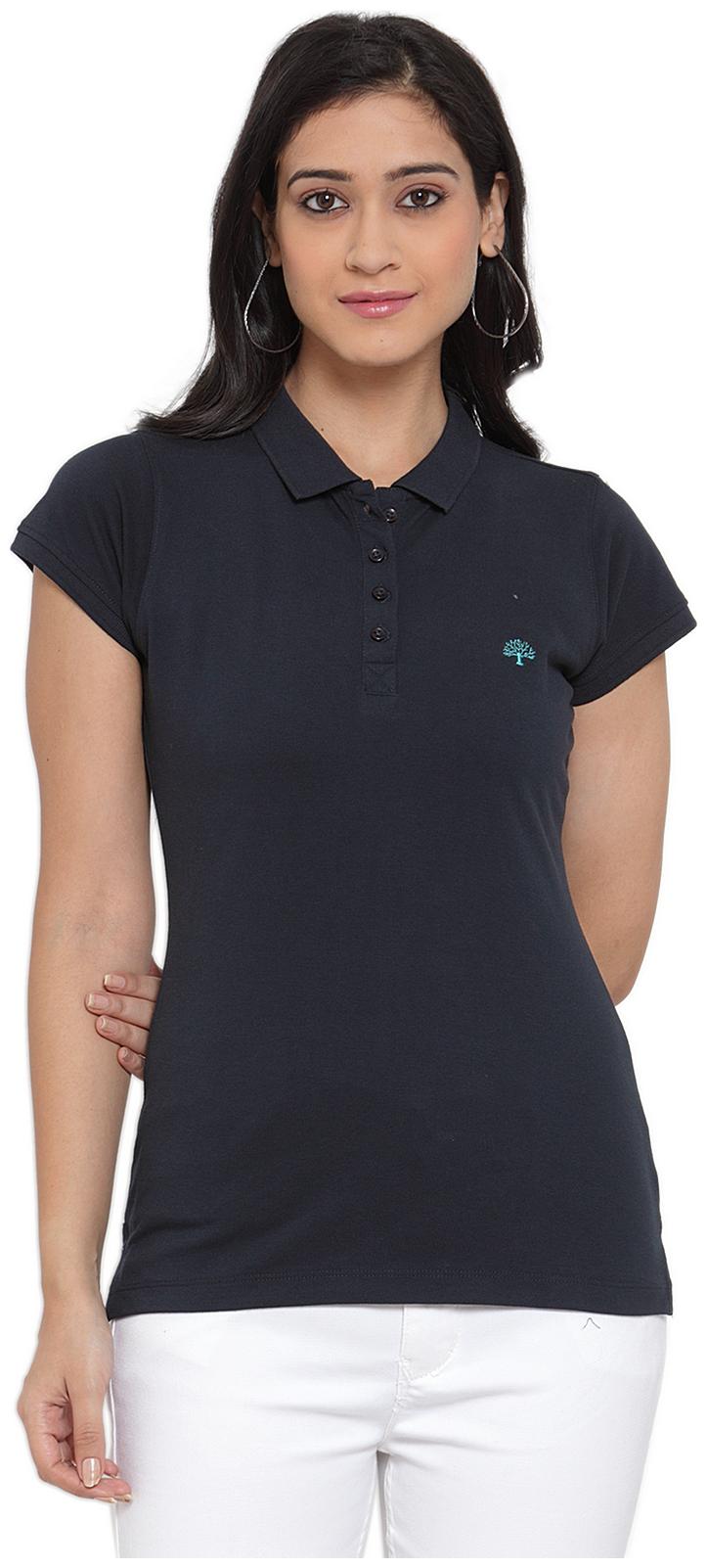 

Cantabil Women Black Regular fit Polo neck Blended T shirt