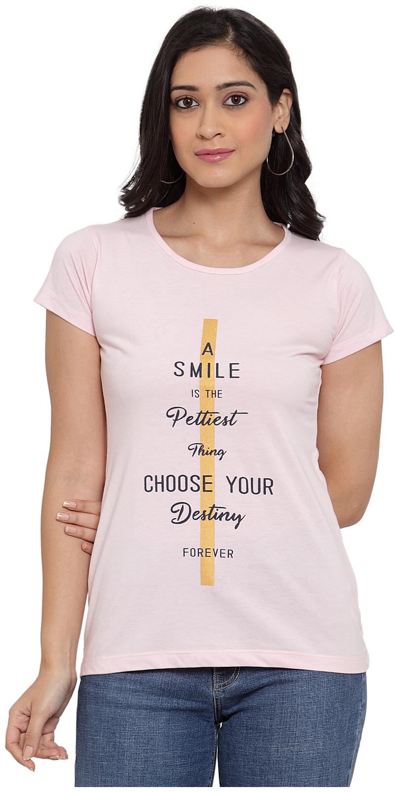 

Cantabil Women Pink Regular fit Round neck Blended T shirt