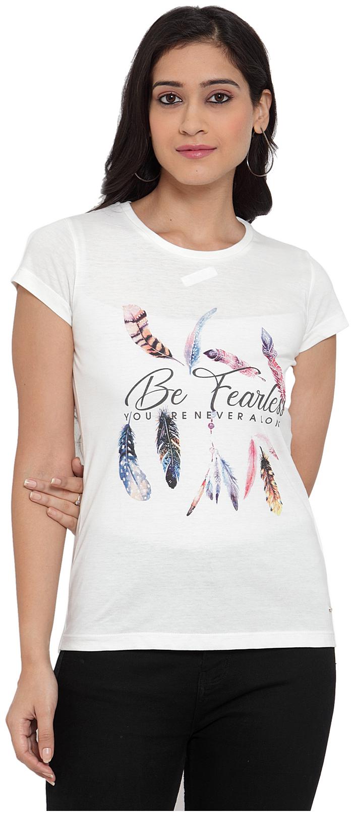 

Cantabil Women White Regular fit Round neck Blended T shirt