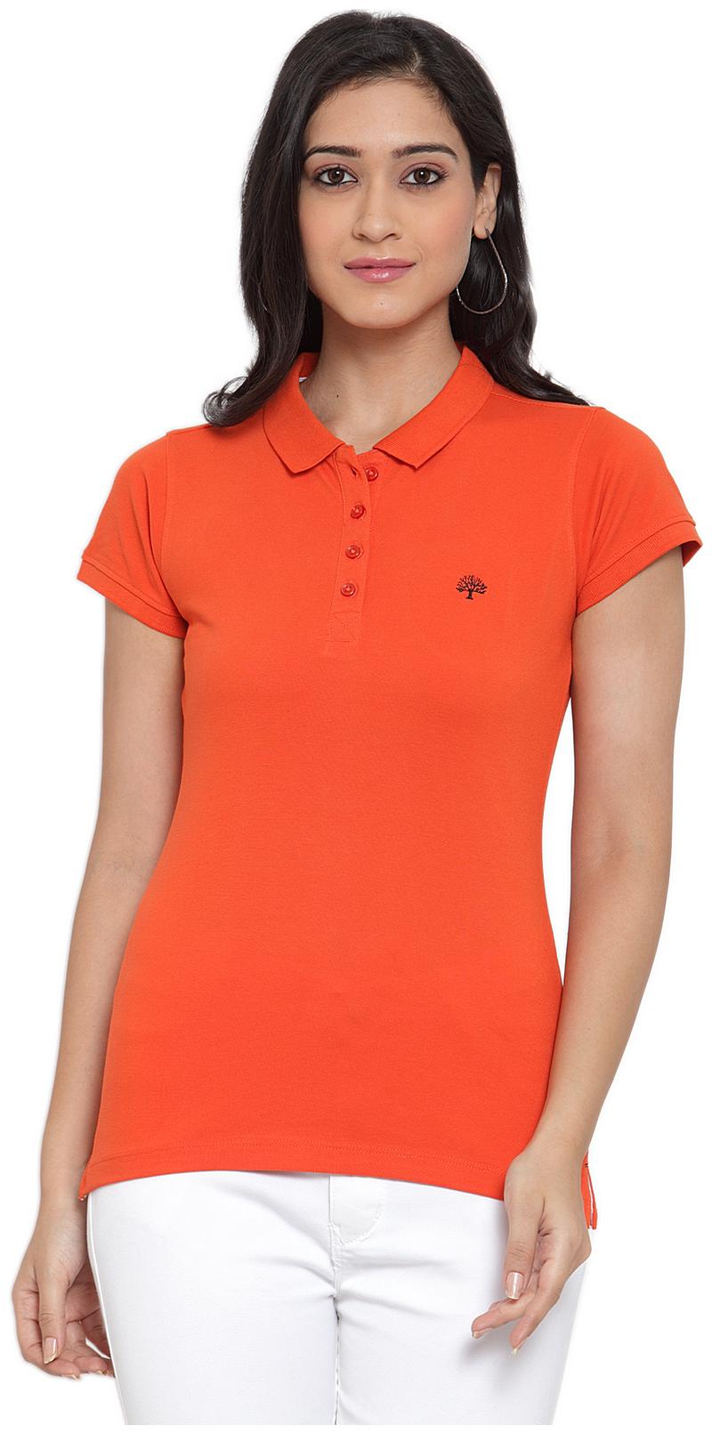 

Cantabil Women Orange Regular fit Polo neck Blended T shirt