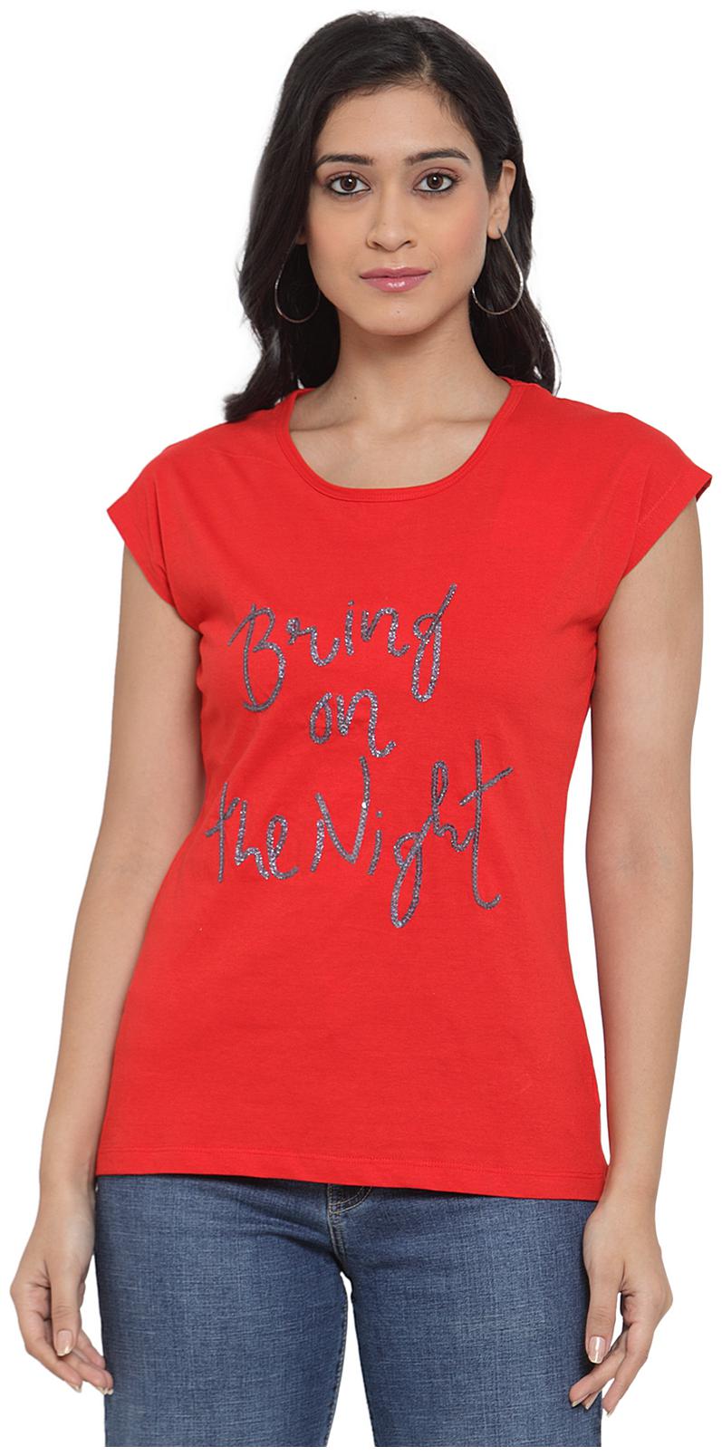 

Cantabil Women Red Regular fit Round neck Blended T shirt