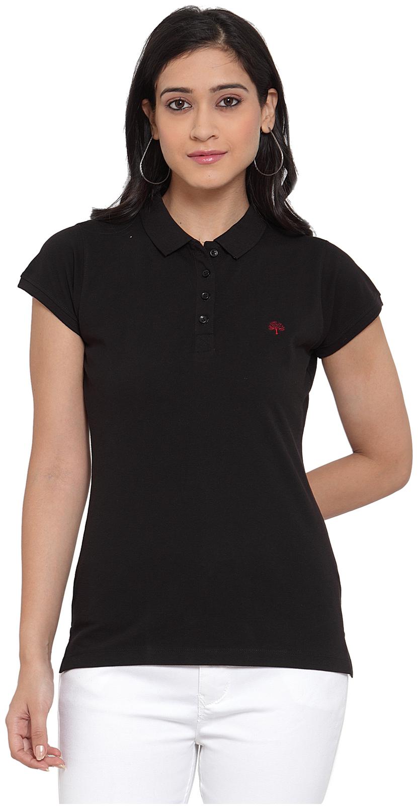 

Cantabil Women Black Regular fit Polo neck Blended T shirt