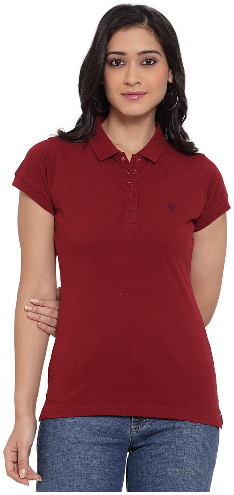 

Cantabil Women Maroon Regular fit Polo neck Blended T shirt