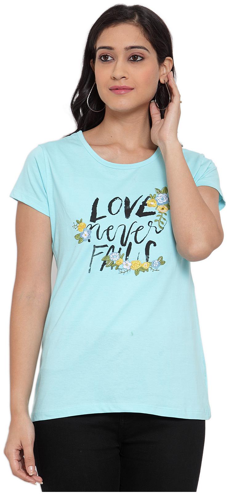 

Cantabil Women Blue Regular fit Round neck Blended T shirt