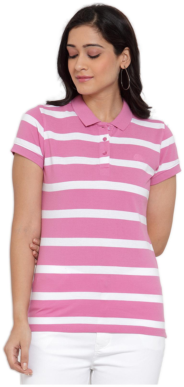 

Cantabil Women Pink Regular fit Polo neck Blended T shirt