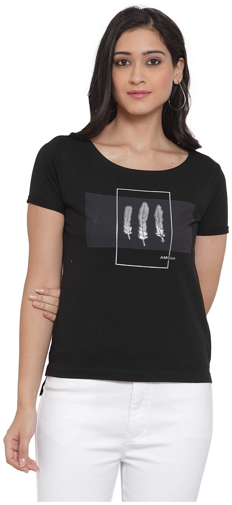 

Cantabil Women Black Regular fit Round neck Blended T shirt