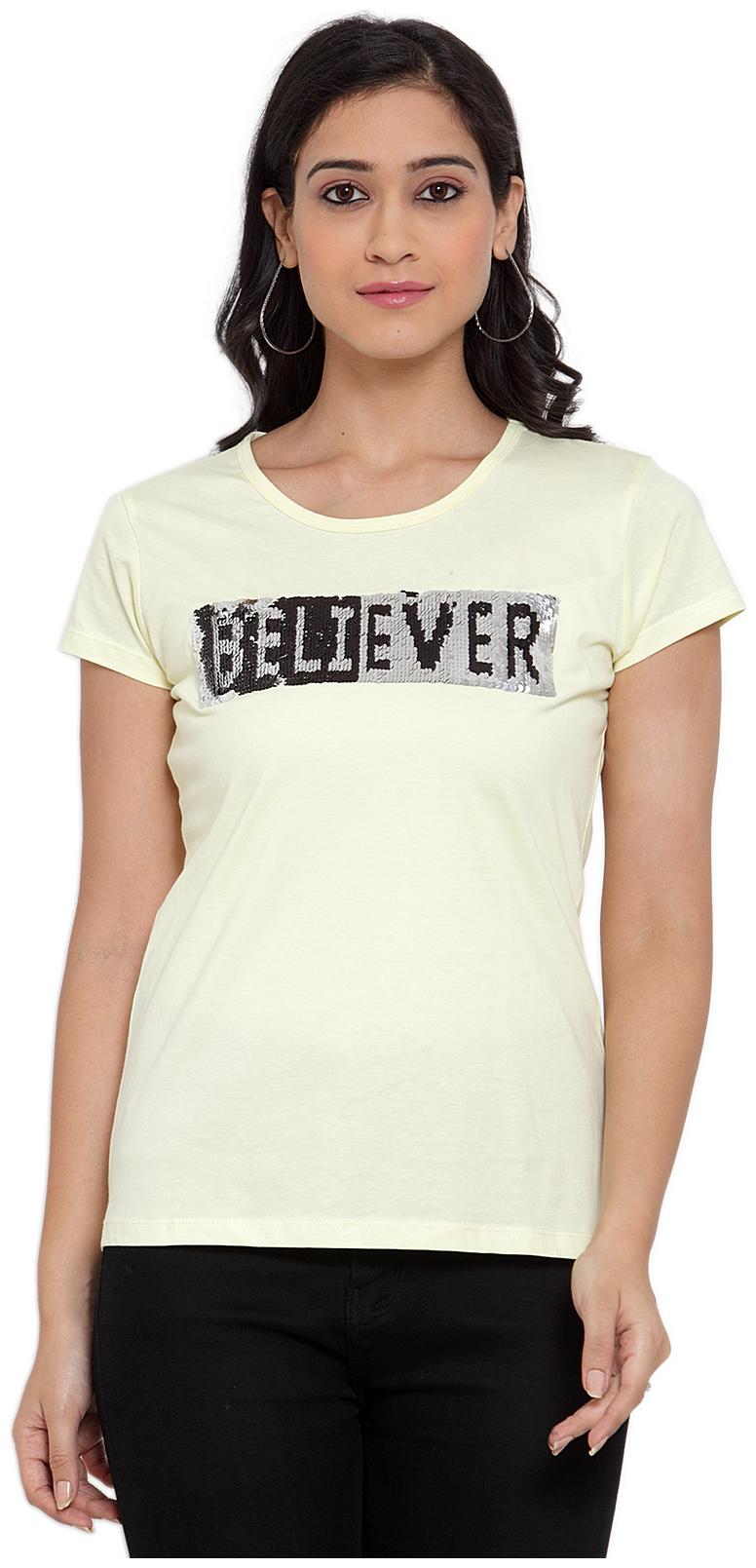 

Cantabil Women Yellow Regular fit Round neck Blended T shirt