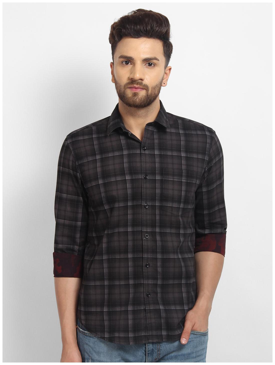 

cape canary Men Brown Checked Regular Fit Casual Shirt