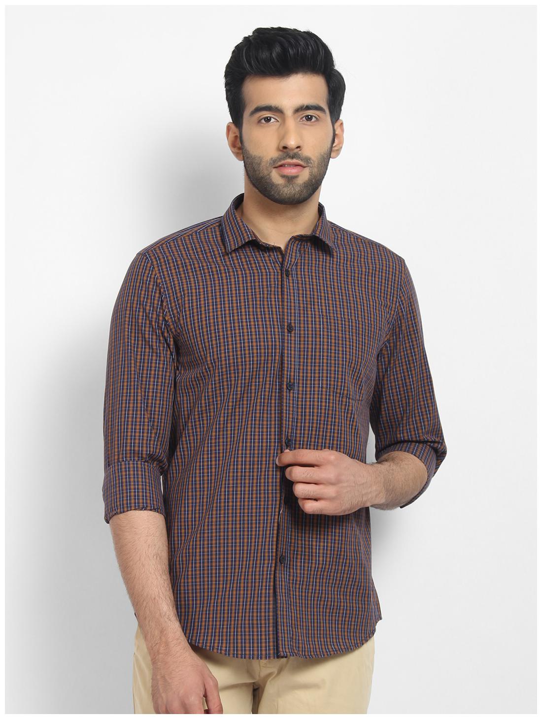 

cape canary Men Brown Checked Regular Fit Casual Shirt