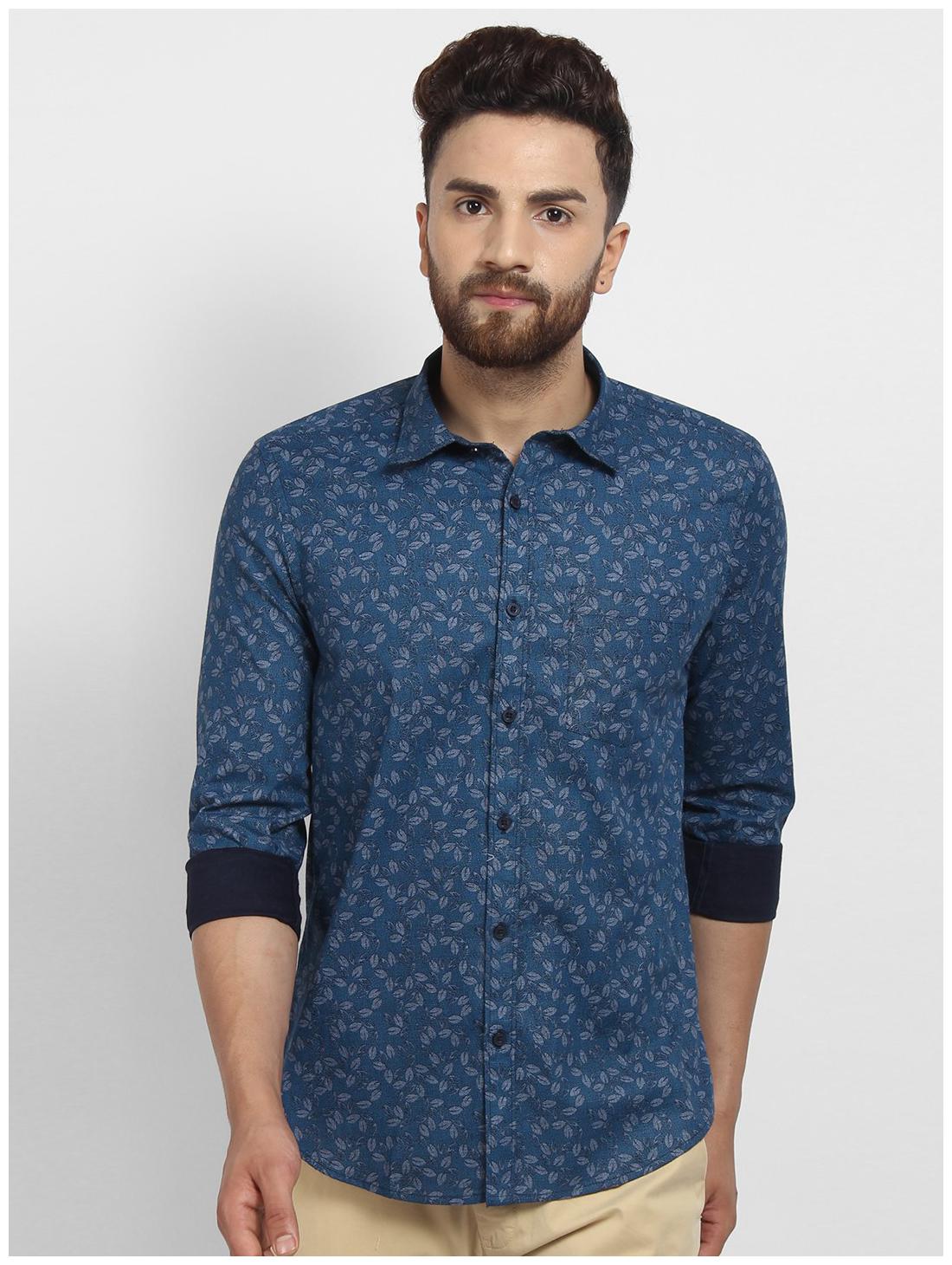 

cape canary Men Blue Printed Regular Fit Casual Shirt