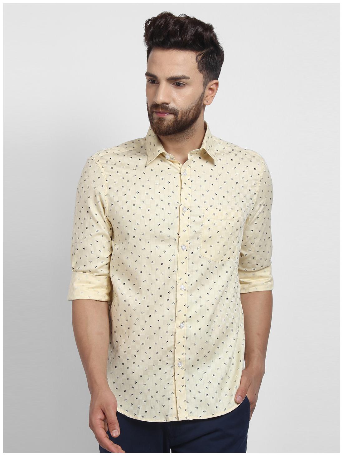 

cape canary Men Yellow Printed Regular Fit Casual Shirt