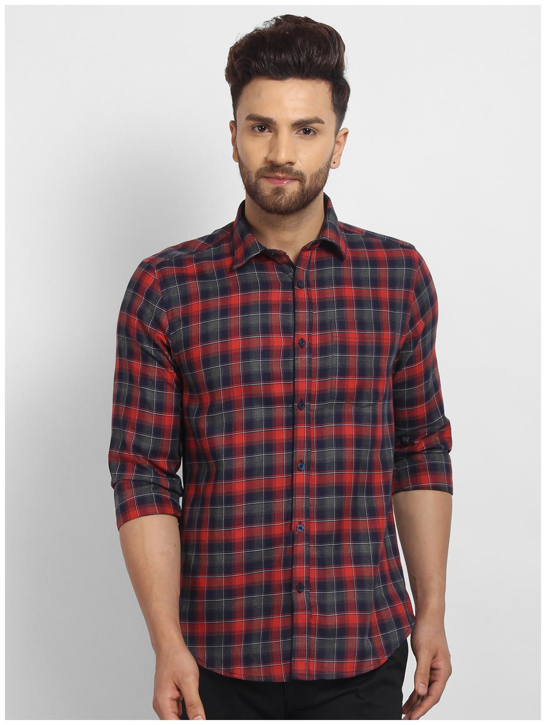 

cape canary Men Red Checked Regular Fit Casual Shirt