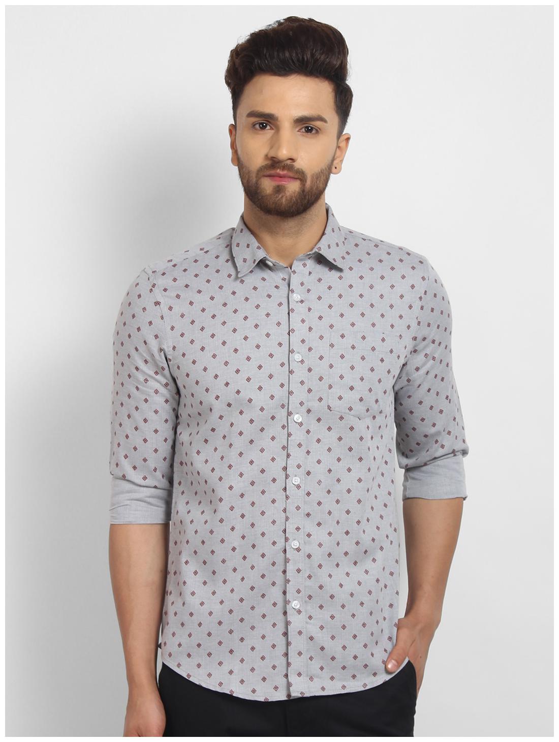 

cape canary Men Grey Printed Regular Fit Casual Shirt
