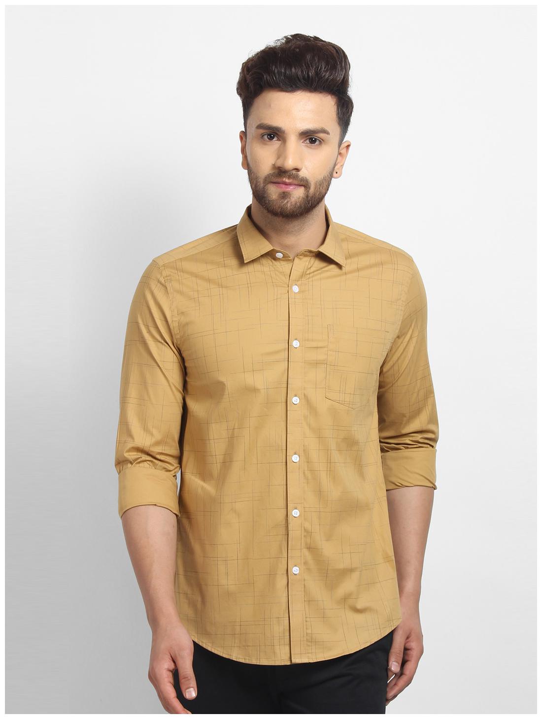 

cape canary Men Beige Printed Regular Fit Casual Shirt
