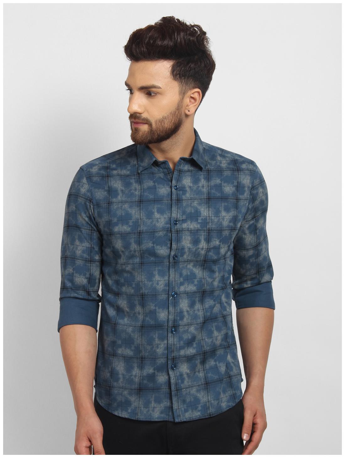 

cape canary Men Blue Checked Regular Fit Casual Shirt