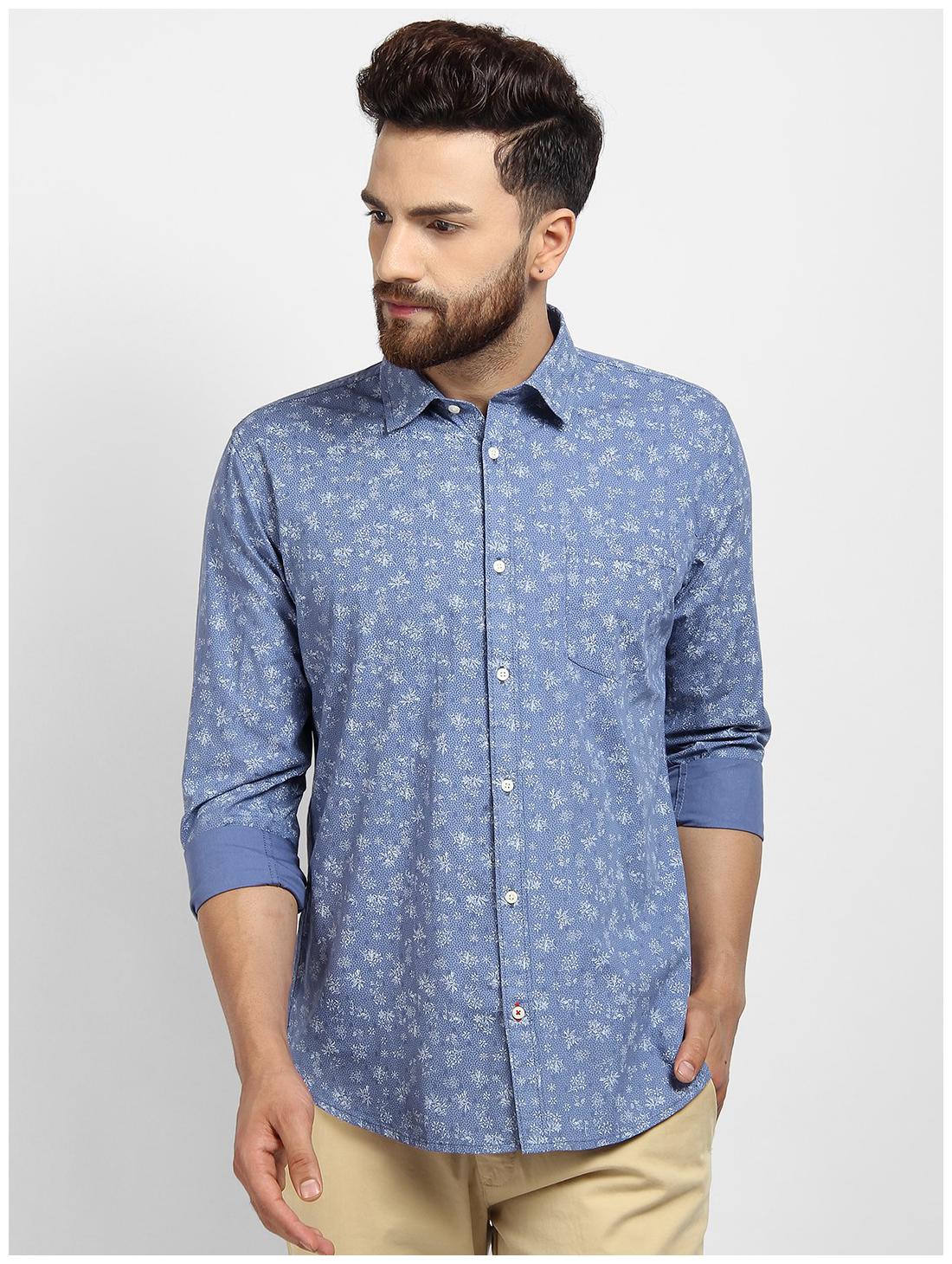 

cape canary Men Blue Printed Regular Fit Casual Shirt