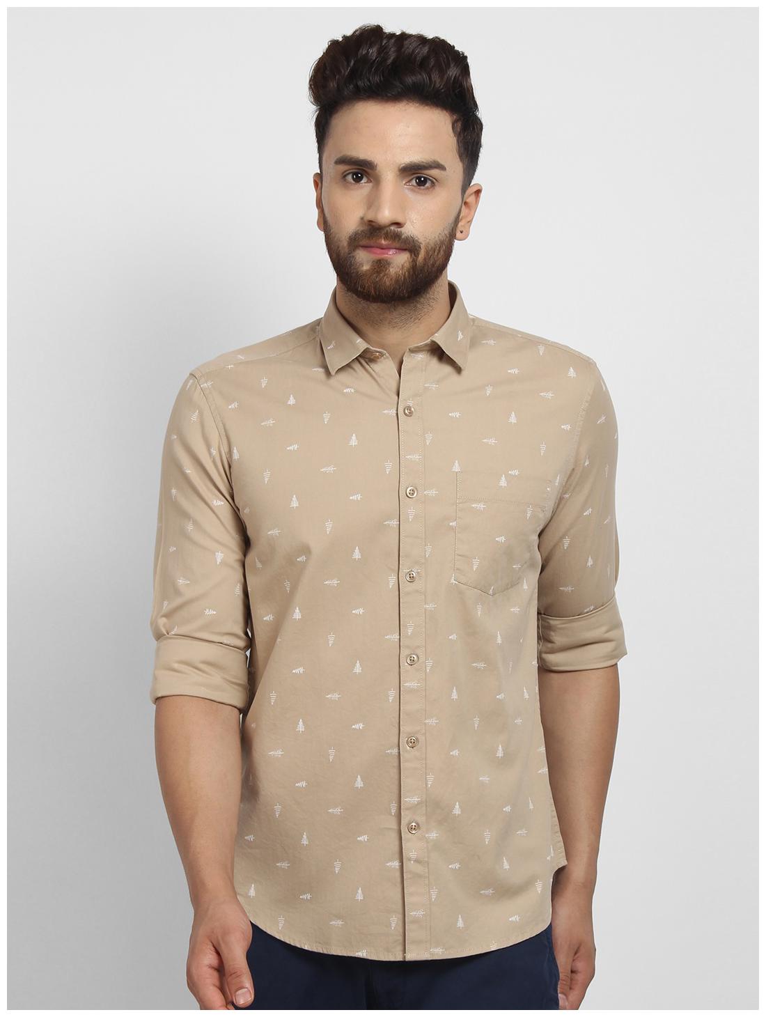 

cape canary Men Beige Printed Regular Fit Casual Shirt