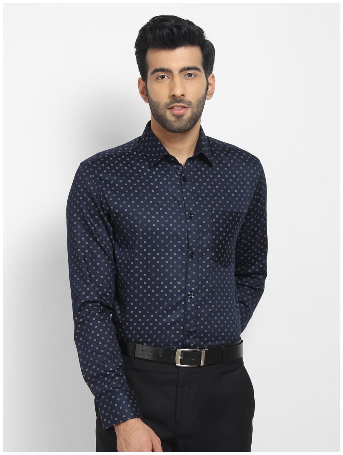

cape canary Men Blue Printed Regular Fit Casual Shirt